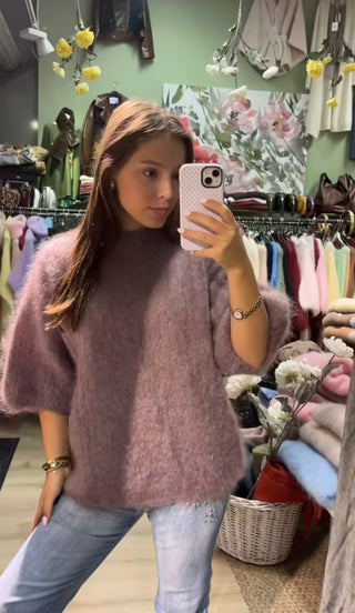 Mohair Stickad Olivgrön