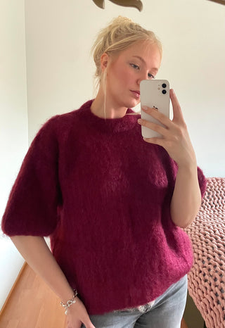 Mohair Stickad Olivgrön