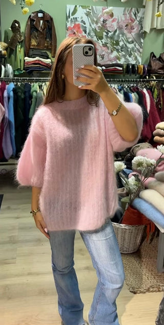 Mohair Stickad Olivgrön