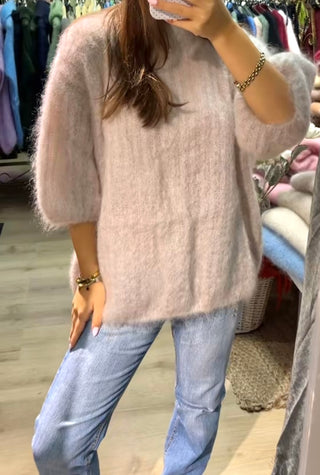 Mohair Stickad Olivgrön