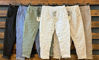 STRECHBYXOR med knappslå