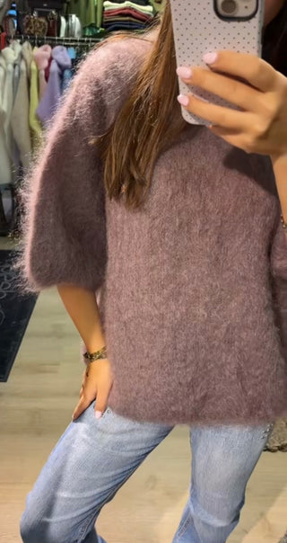 Mohair Stickad Olivgrön