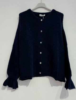 Alpacka stickad jacka Rosa med volangärmar