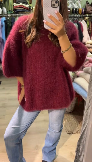 Mohair Stickad Olivgrön