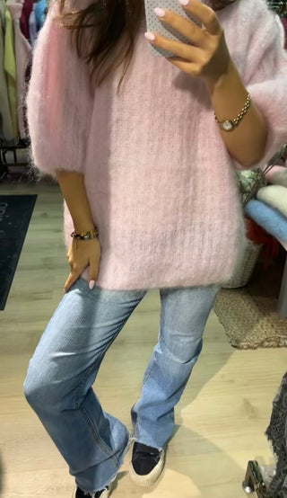 Mohair Stickad Olivgrön