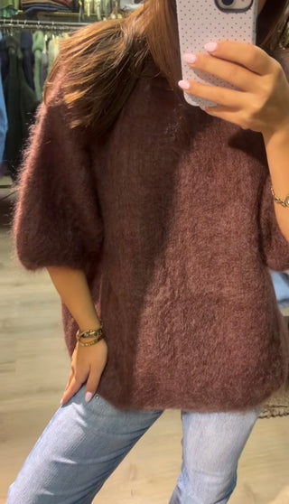 Mohair Stickad Olivgrön