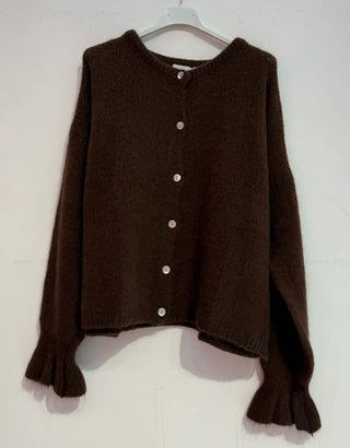 Alpacka stickad jacka Rosa med volangärmar