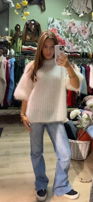 Mohair Stickad Olivgrön