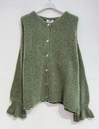 Alpacka stickad jacka Rosa med volangärmar