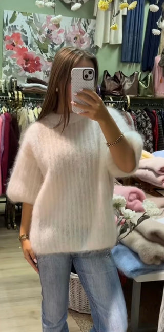 Mohair Stickad Olivgrön