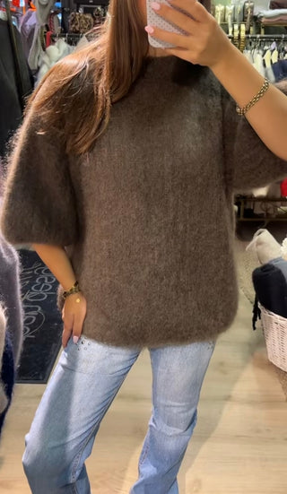 Mohair Stickad Olivgrön